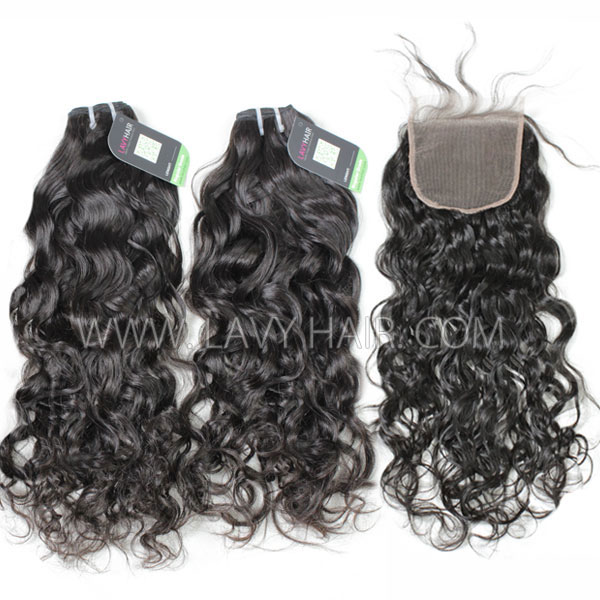 Regular Grade mix 3 bundles with lace closure Brazilian Natural Wave Virgin Human hair extensions