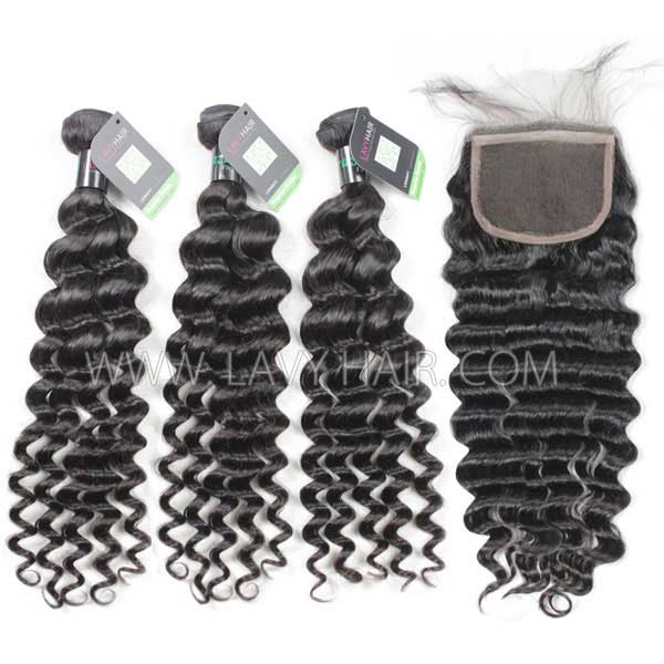 Regular Grade mix 4 bundles with lace closure Brazilian Deep wave Virgin Human hair extensions
