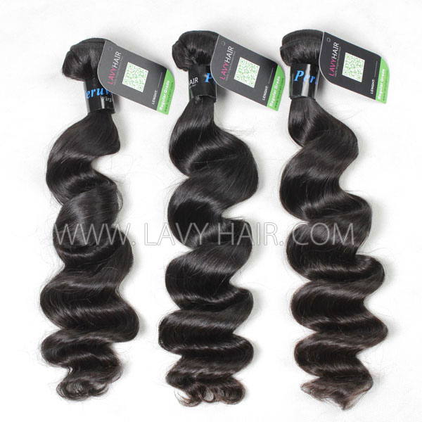 Regular Grade mix 3 bundles with lace closure Peruvian loose wave Virgin Human hair extensions