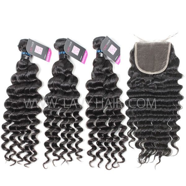 Superior Grade mix 4 bundles with lace closure Peruvian Deep wave Virgin Human hair extensions