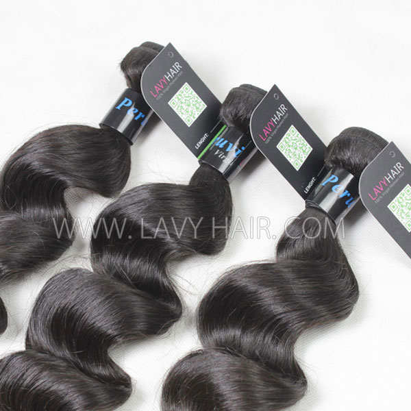 Regular Grade mix 4 bundles with lace closure Peruvian loose wave Virgin Human hair extensions