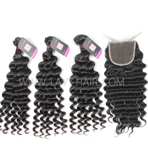Superior Grade mix 4 bundles with lace closure Cambodian deep wave Virgin Human hair extensions