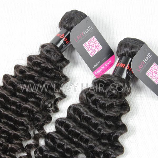Superior Grade mix 3 bundles with lace closure Cambodian deep curly Virgin Human hair extensions