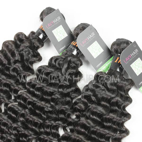 Regular Grade mix 3 bundles with silk base closure 4*4" Indian Deep Curly Virgin Human hair extensions