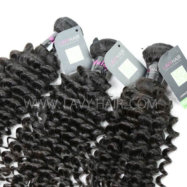 Regular Grade mix 3 bundles with silk base closure 4*4" Malaysian Deep Curly Virgin Human hair extensions