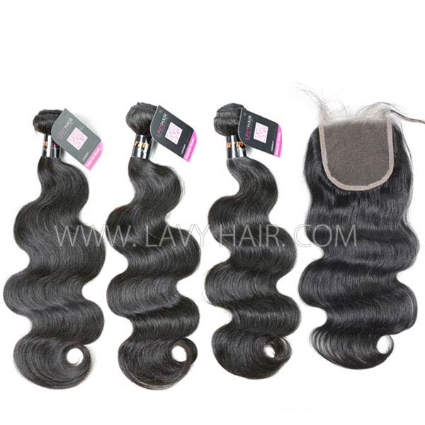 Superior Grade mix 3 bundles with lace closure Burmese Body Wave Virgin Human hair extensions
