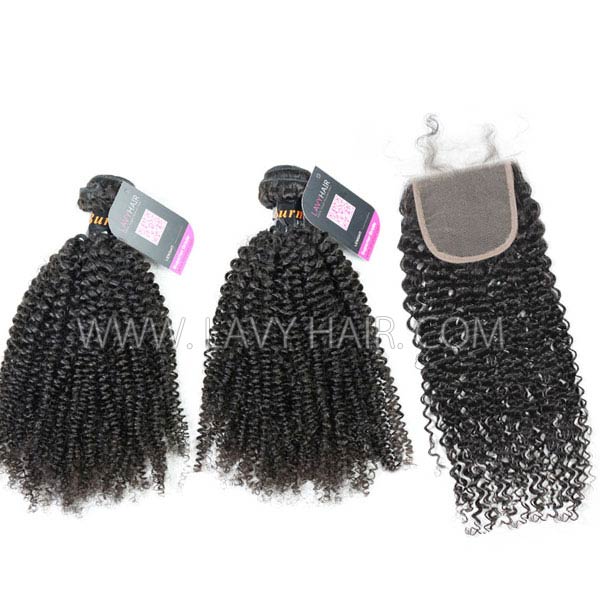 Superior Grade mix 4 bundles with lace closure Burmese Kinky Curly Virgin Human hair extensions