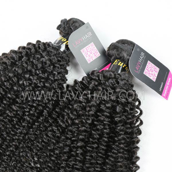 Superior Grade mix 3 bundles with silk base closure 4*4" European Kinky Curly Virgin Human hair extensions