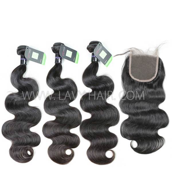 Regular Grade mix 3 bundles with lace closure Mongolian Body Wave Virgin Human hair extensions