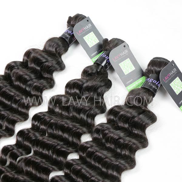 Regular Grade mix 4 bundles with lace closure Mongolian Deep wave Virgin Human hair extensions