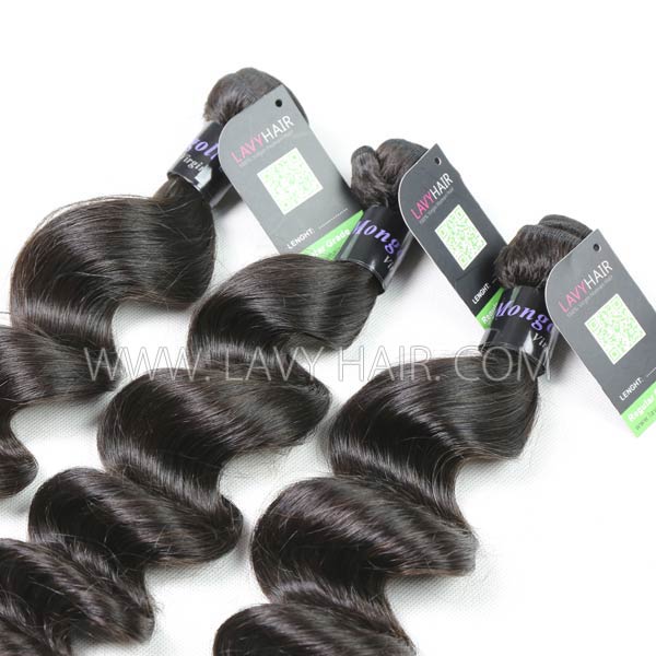 Regular Grade mix 4 bundles with lace closure Mongolian Loose Wave Virgin Human hair extensions