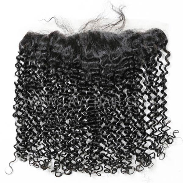 Superior Grade 13*4 Lace Frontal 4C Curly Hairline Kinky Edge Ear to ear Deep Curly #1B Color Human hair Swiss lace