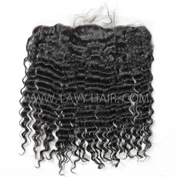 Superior Grade 4C Curly Hairline #1B Color Ear to ear 13*4 Lace Frontal Deep Wave Human hair Swiss lace