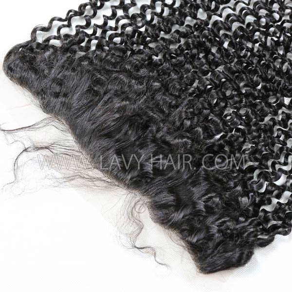 Superior Grade 13*4 Lace Frontal 4C Curly Hairline Kinky Edge Ear to ear Deep Curly #1B Color Human hair Swiss lace