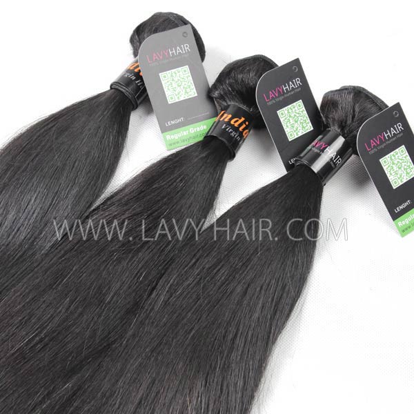 Regular Grade mix 3 bundles with lace closure Indian Straight Virgin Human hair extensions
