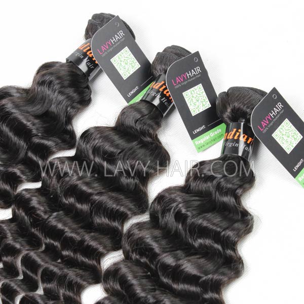 Regular Grade mix 4 bundles with lace closure Indian Deep wave Virgin Human hair extensions