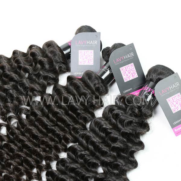 Superior Grade mix 3 bundles with 13*4 lace frontal closure Malaysian deep curly Virgin Human Hair Extensions