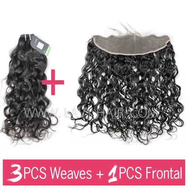 Regular Grade mix 3 bundles with 13*4 lace frontal closure Mongolian Natural Wave Virgin Human hair extensions