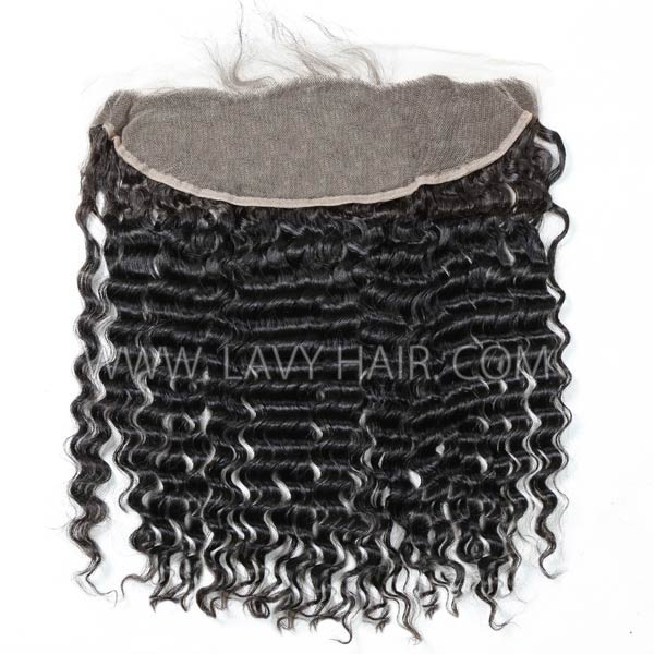 Superior Grade mix 3 bundles with 13*4 lace frontal closoure Mongolian Deep Wave Virgin Human Hair Extensions