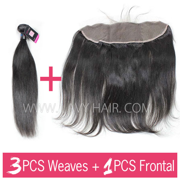 Superior Grade 3 bundles with 13*4 lace frontal closure Peruvian Straight Virgin Human Hair Extensions