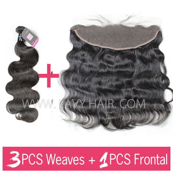 Superior Grade mix 3 bundles with 13*4 lace frontal closure Peruvian Body wave Virgin Human hair extensions