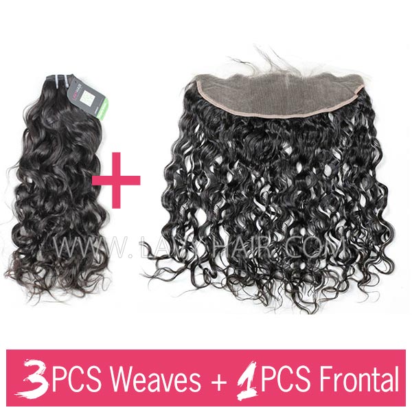 Regular Grade mix 3 bundles with 13*4 lace frontal closure Burmese Natural Wave Virgin Human hair extensions
