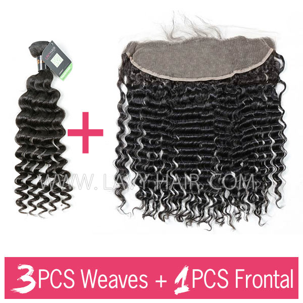 Regular Grade mix 3 bundles with 13*4 lace frontal closure Burmese Deep Wave Virgin Human hair extensions