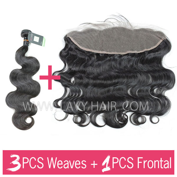 Regular Grade mix 3 bundles with 13*4 lace frontal closure Burmese Body wave Virgin Human hair extensions