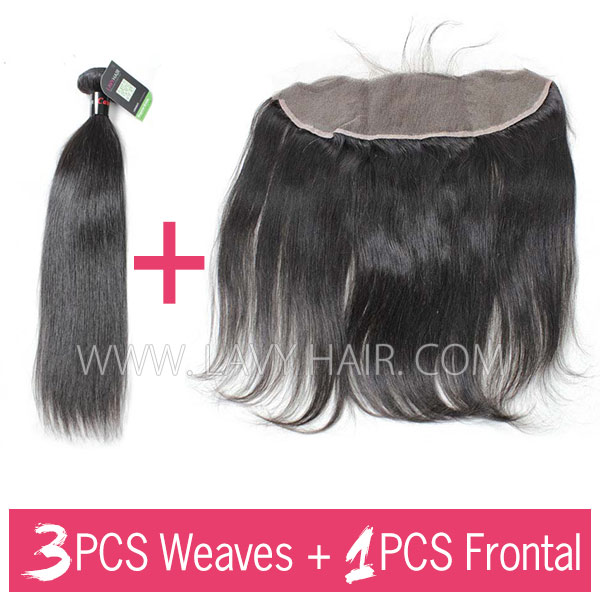 Regular Grade mix 3 bundles with 13*4 lace frontal closure Cambodian Straight Virgin Human hair extensions