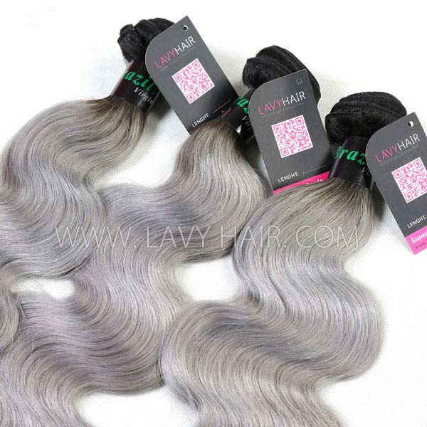 Superior Grade 1 bundle Brazilian Body Wave Ombre Silver Gray Human hair extensions