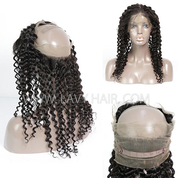 Superior Grade #1B Color 360 Lace Frontal Italian Curly Human hair Swiss lace