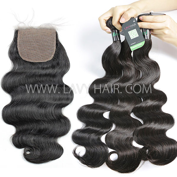 Regular Grade mix 3 bundles with silk base closure 4*4" Brazilian Body Wave Virgin Human hair extensions