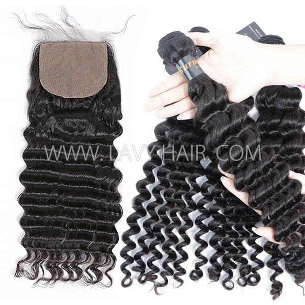 Superior Grade mix 3 bundles with silk base closure 4*4" Burmese Deep wave Virgin Human hair extensions