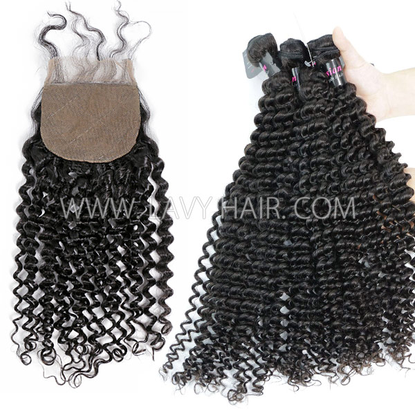 Superior Grade mix 3 bundles with silk base closure 4*4" Malaysian deep curly Virgin Human hair   extensions