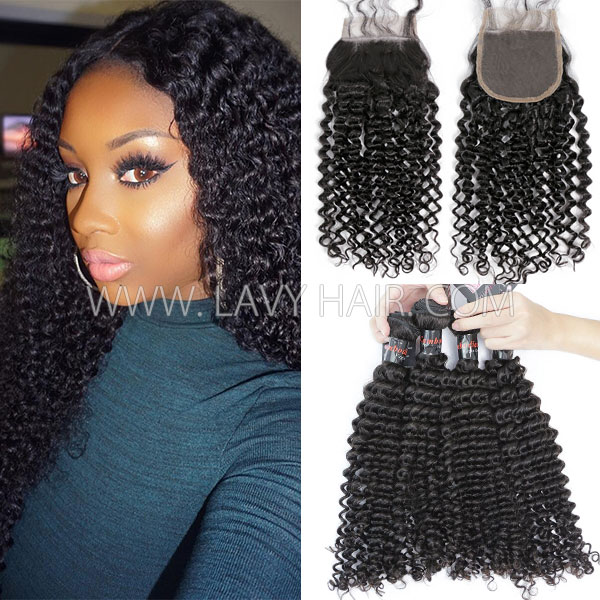 Superior Grade mix 3 bundles with lace closure Cambodian deep curly Virgin Human hair extensions