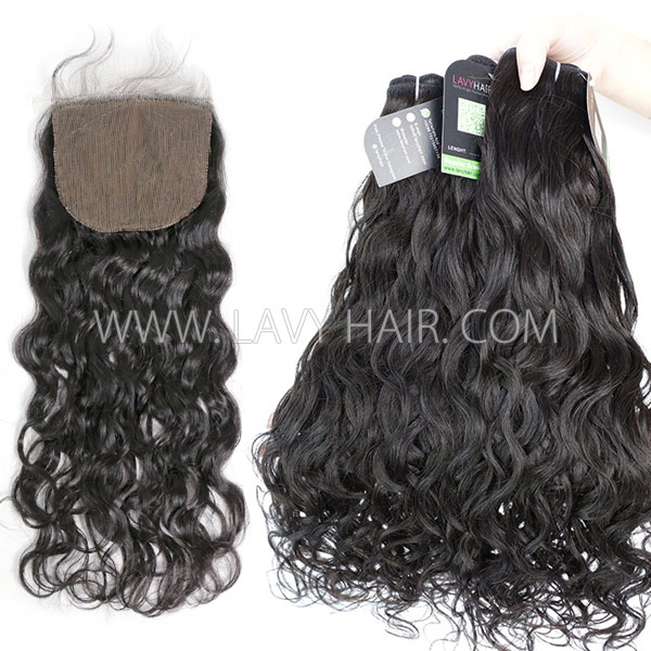 Regular Grade mix 3 bundles with silk base closure 4*4" Indian Natural Wave Virgin Human hair extensions