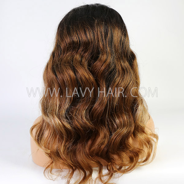 Glueless Wig Ombre Brown Strunk Stripe 150% Density Virgin Hair Wear Go Wig 3-4 Days Customize150lfw-06A10