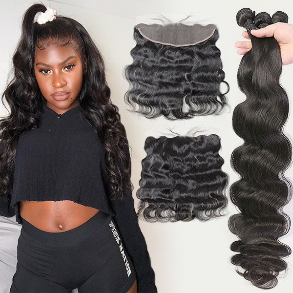 Superior Grade mix 3 bundles with 13*4 lace frontal closure Peruvian Body wave Virgin Human hair extensions