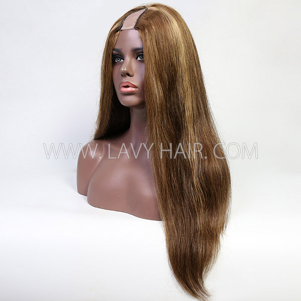 Highlight P4/27 Color 150% & 200% & 300% Density U part Wigs Straight Human Hair