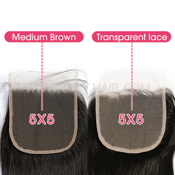(New)Superior Grade 5*5 Lace top closure Straight/Wavy/Curly Texture 4C Curly Hairline Top Quality Human hair medium brown and transparent Swiss lace