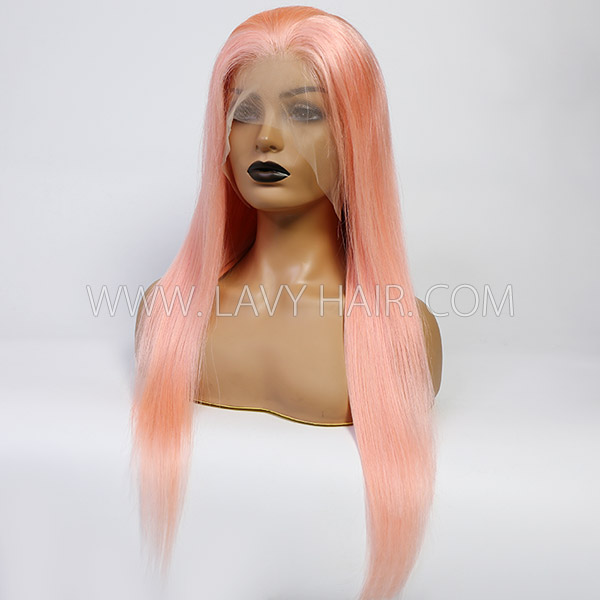 (All Texture Link) Peach Pink Color 130% Density Full Lace Wigs Straight Hair Human Hair