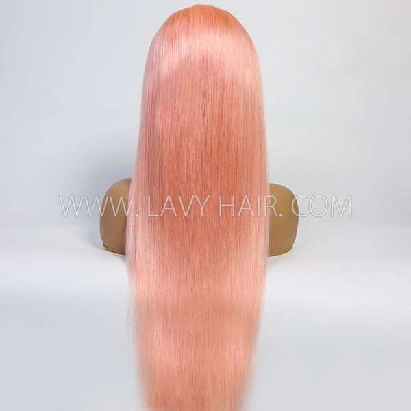 (All Texture Link) Peach Pink Color 130% Density Full Lace Wigs Straight Hair Human Hair