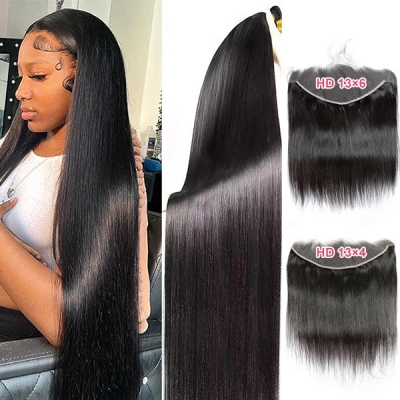 (New)Superior Grade 3 bundles with 13*4 13*6 360 lace frontal Deal HD Lace and Transparent Lace Straight Virgin Hair Brazilian Peruvian Malaysian