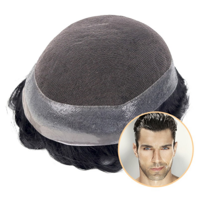 (New)  Mens Toupee Australia Series French Lace Centre With PU Poly Skin Around Replacement Hair System 100% Human Hair