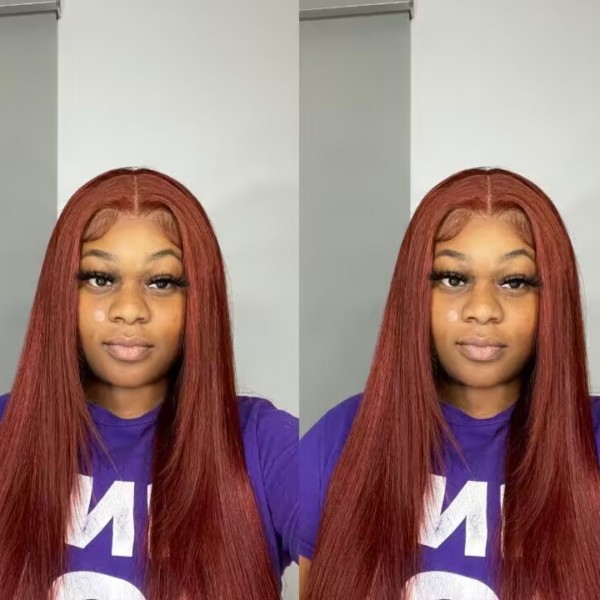 #33B Reddish Brown Color 13*4 Full Lace Frontal Wigs 180% Density Transparent Lace(IG:@shamisetv)