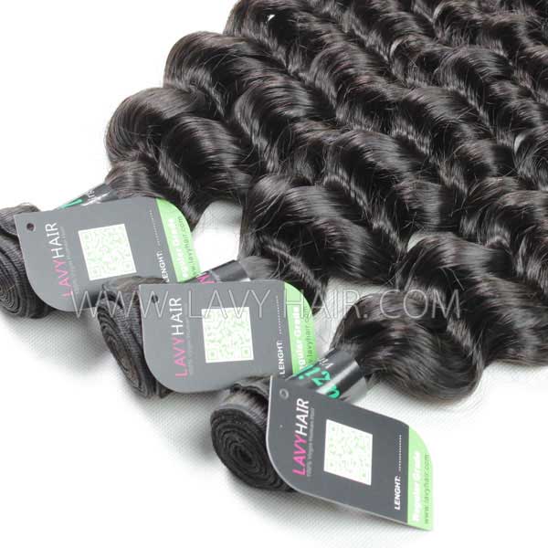 Regular Grade mix 3 bundles with lace closure Brazilian Deep wave Virgin Human hair extensions