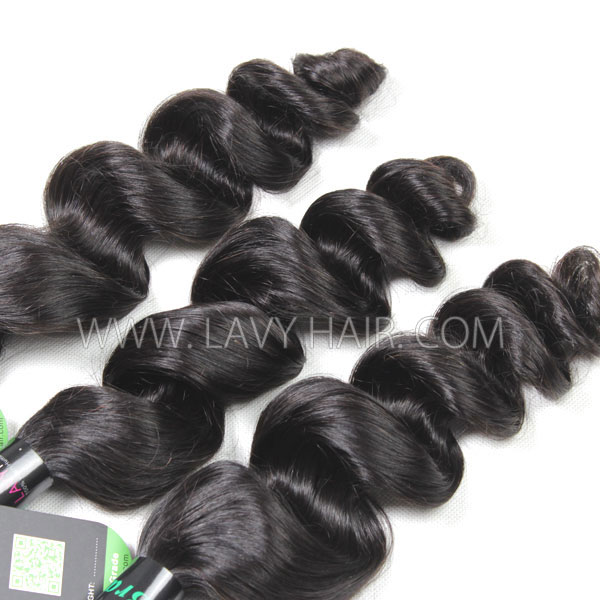 Regular Grade mix 3 bundles with lace closure Brazilian Loose Wave Virgin Human hair extensions