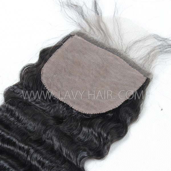 Silk base closure 4*4 Deep Wave and Deep Curly Human hair medium brown