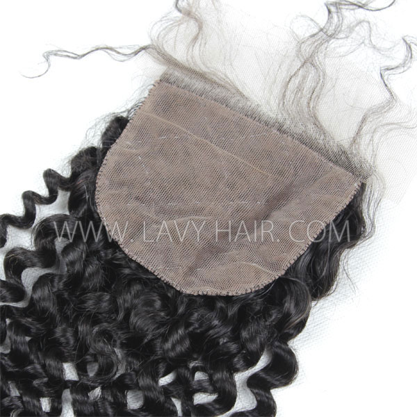 Silk base closure 4*4 Deep Curly Human hair medium brown