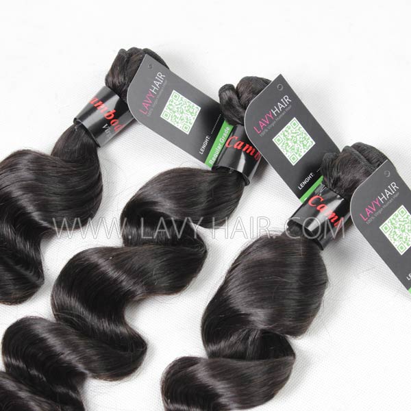 Regular Grade mix 3 bundles with silk base closure 4*4" Cambodian Loose Wave Virgin Human hair extensions